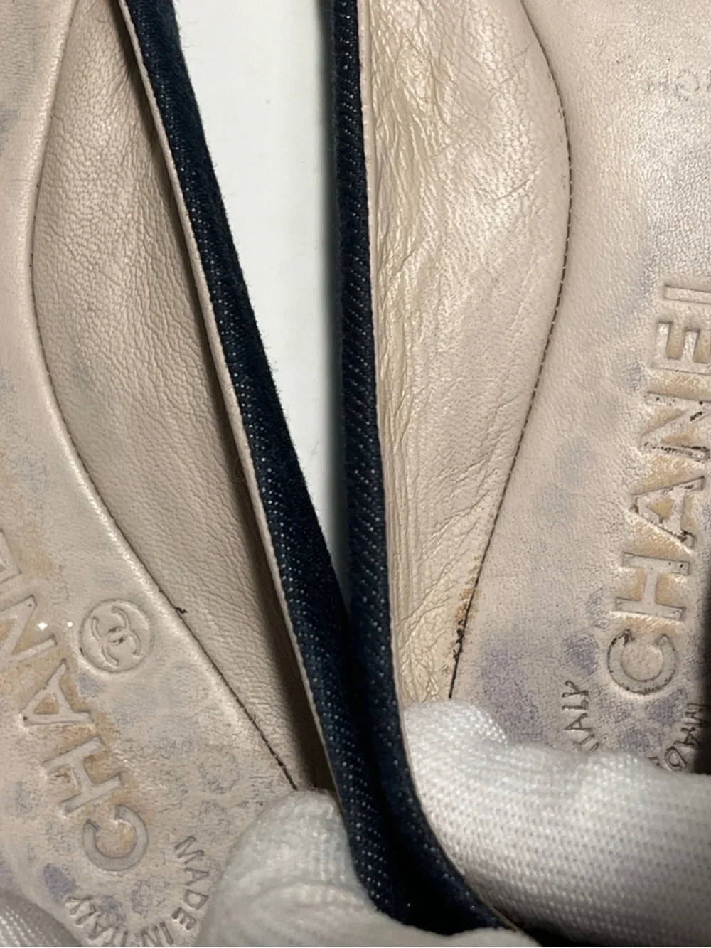 CHANEL Dark Navy Denim Ballet Flats
